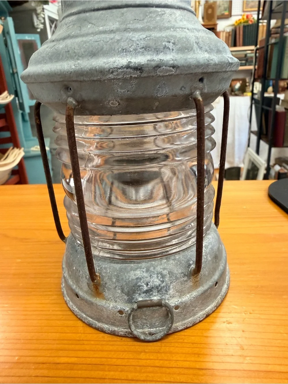 Ship Textured Gray Metal Lantern with Clear Glass — Decorative Home Accent